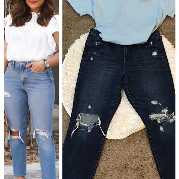 OLD NAVY POWER SLIM STRAIGHT DISTRESSED DARK WASH JEANS - Picture 1 of 7